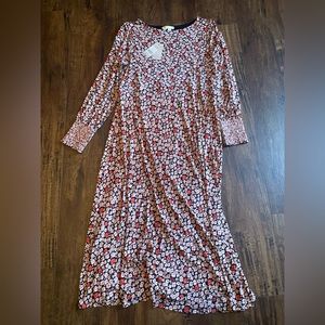 NAOMI SMOCKED LONG SLEEVE JERSEY DRESS IN BLACK FLORAL POP size 16/18 woman’s